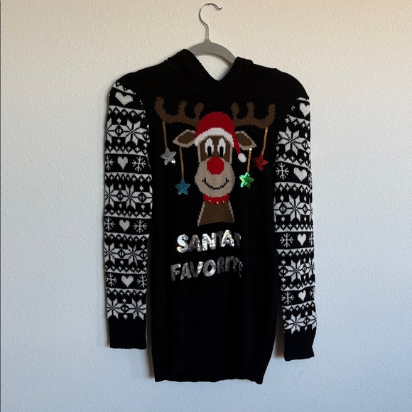 No Boundaries Sweaters - No Boundaries Black Reindeer Holiday Sweater